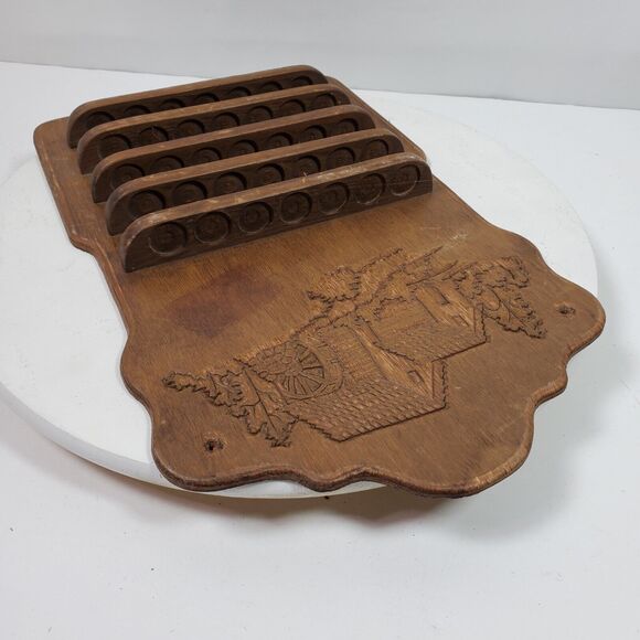 Antique Primitive Thimble Wall Display Wood 16x10x2 Inch Engraved Old Mill Scene - Picture 5 of 8